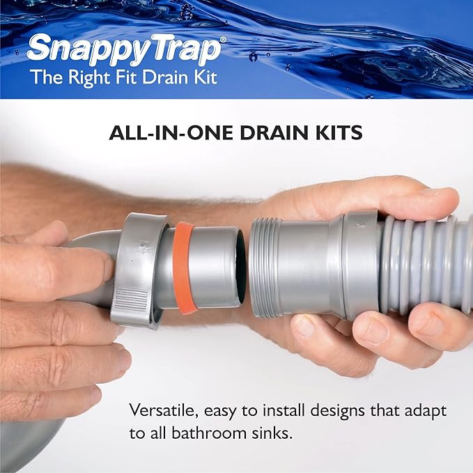 Snappy Trap Universal Flexible P Trap Bathroom Sink Drain Plumbing Kit, No Leaks, Easy No Tool Installation, 9-13 Inches Flexible Hose Length & 16 Inches Product Length (DK-105 Silver)