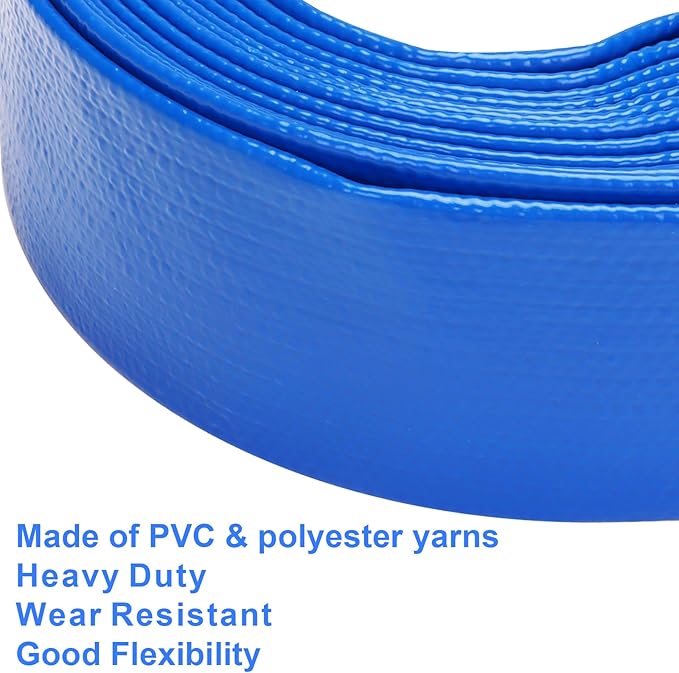 Lay-Flat Pool Backwash Hose - 1.5" x 25Ft Reinforced Heavy Duty PVC Discharge Hose Weather-Proof Vinyl Pool Drain Hose for Water Transfer with 2 clamps
