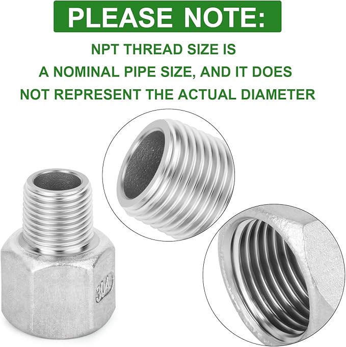 TAISHER 5PCS 304 Stainless Steel Pipe Fitting, Reducer Adapter, 3/8" Male NPTx 1/2" Female NPT