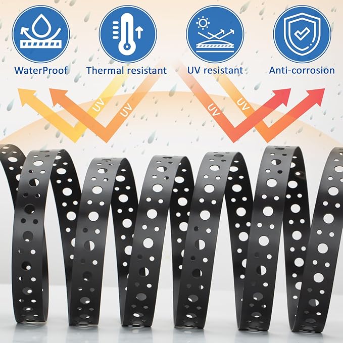 Black 1 Inch x 50FT Metal Strapping with Holes 0.03" Thick Galvanized Metal Pipe Hanger Strap for Plumbing, HVAC and Duct Support