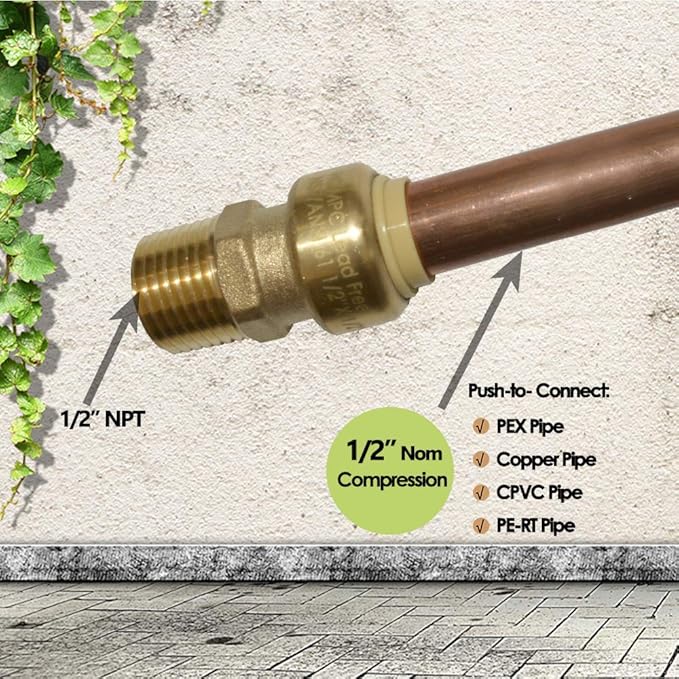 HQMPC Pex Fitting 1/2" Straight Coupling Push Fit PEX Fittings, Push-to-Connect Copper, CPVC, No Pb Brass Plumbing Fittings (6Pcs (1/2"))