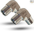 2pcs 90 Degree Street Elbow, 304 Stainless Steel Forged Barstock Street Elbow Adapter, Heavy Duty 1/4" NPT Male x 1/4" NPT Male Pipe Fitting Connector, 5800PSI (1/4" MNPT x 1/4" MNPT)
