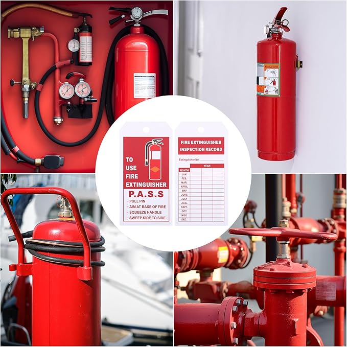 200 Sets Fire Extinguisher Inspection Tags with 200PCS Adjustable Zip Ties and 200PCS Monthly & Annual Safety Inspection Tags for Fire Equipment, 4.2 x 2.1 Inch