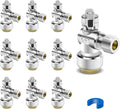 10PCS Angle Stop Valve, 1/2 x 3/8 Inch Compression Angle Water Shut Off Valve, Toilet Faucet Valve, Pushfit 1/4 Turn, No Lead Brass Push to Connect Plumbing Fitting for Copper, CPVC, PE-RT, PEX Pipe