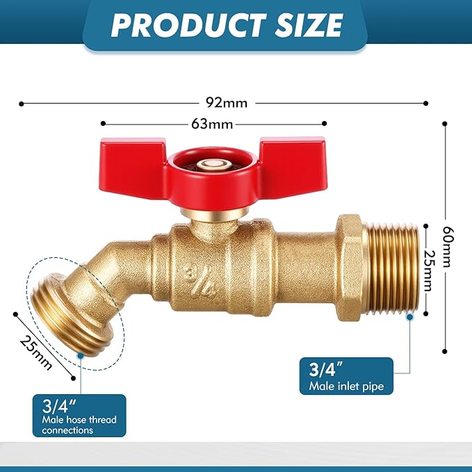 VIHOSE 10 Pack Male Hose Bib Mip, 3/4" Mip x 3/4" Mht, 1/4 Turn Outdoor Brass Water Hose Spigot Heavy Duty Faucet Shut off Valve for Garden Patio Outdoor(Red)