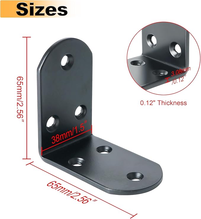 Alise 4Pcs Stainless Steel L Brackets for Shelves Black, Small Floating Shelf Brackets, 90 Degree Right Angle Bracket, Heavy Duty Metal L Bracket Corner Brackets for Wood Furniture (2.56X2.56 in)