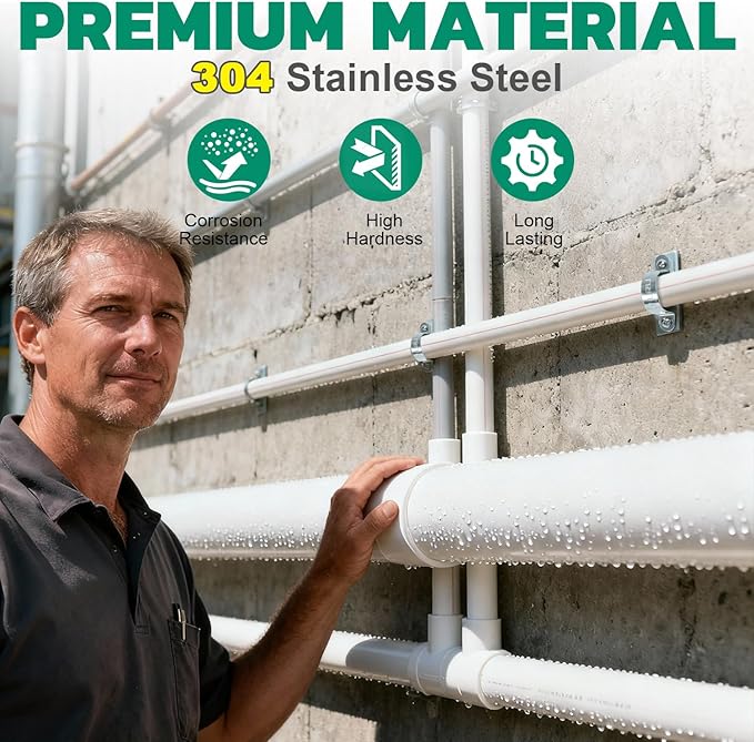 4pcs 4 Inch Conduit Clamp 304 Stainless Steel, Rigid Metal Pipe Clamp U Bracket, 2 Holes Pipe Strap for Automotive, Wire & Tube