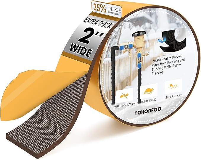 Pipe Insulation Tape, Foam Insulation Tape for Outdoor Pipes Winter Freeze Protection, Foam Pipe Insulation Wrap, Heat Tape for Water Pipes, Copper Pipes, PVC, AC Line, 2in x 15ft, Brown