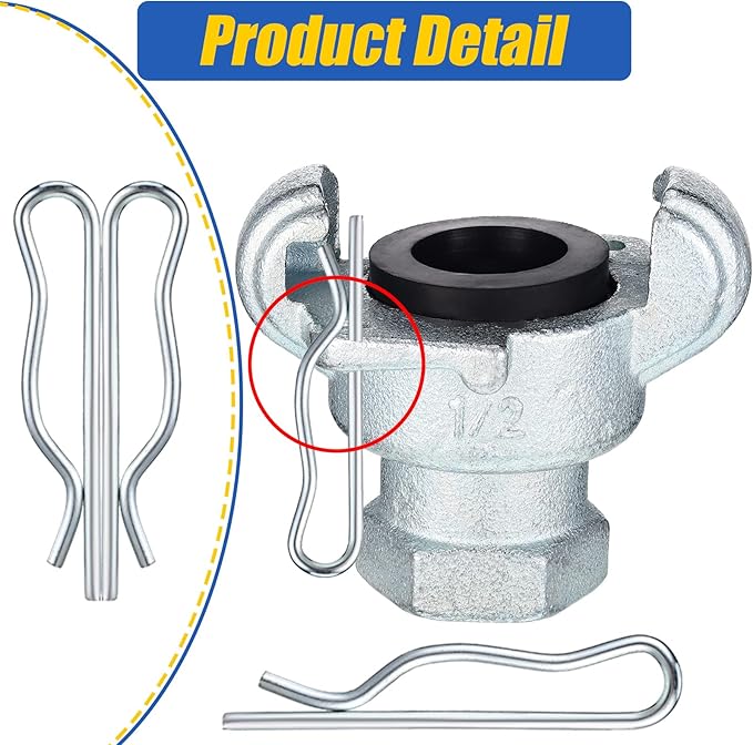 Therwen 4 Sets 1/2 inch Chicago Air Fittings NPT Iron Air Hose Fitting 2 Lug Universal Coupling for Female and Male End(Female End)