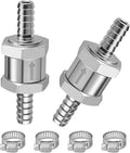 EVIL ENERGY 1/4'' (6mm) Check Valve, 2 Pcs Aluminum One Way Fuel Check Valve for Gasoline, Diesel & Coolant with Universal Hose Clamps, Silver