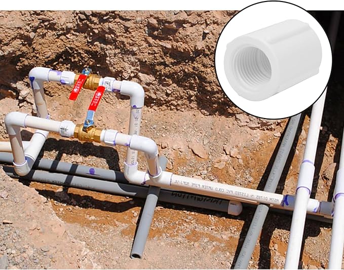 10Pack 1/2" Double Female Thread PVC Pipe Coupling Adapter Pipe Fitting Connector SCH40 1/2Inch F to F Threaded PVC Coupling Pipe Fitting for Sprinkler,Irrigation,Swimming Pools
