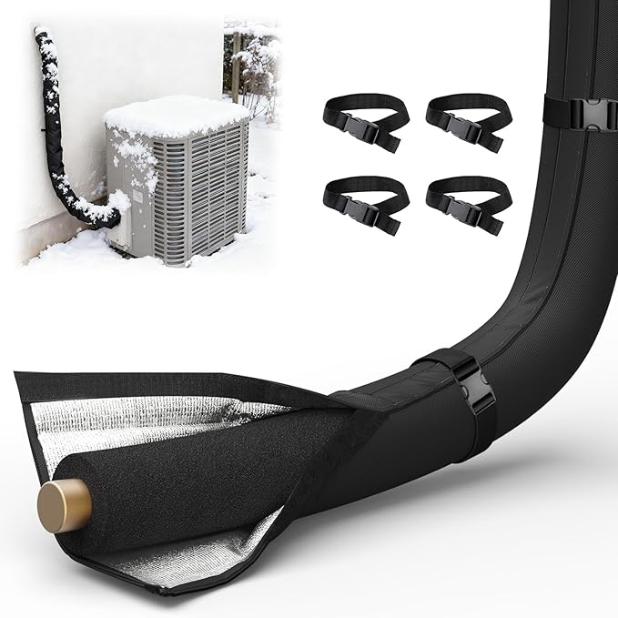 3 Layers HVAC Copper Pipe Insulation Cover,72"x10.2" Weatherproof 600D Oxford AC Pipe for Outside,Black Flexible Copper Line Insulation Sleeve for Central Air Conditioning Mini Splits