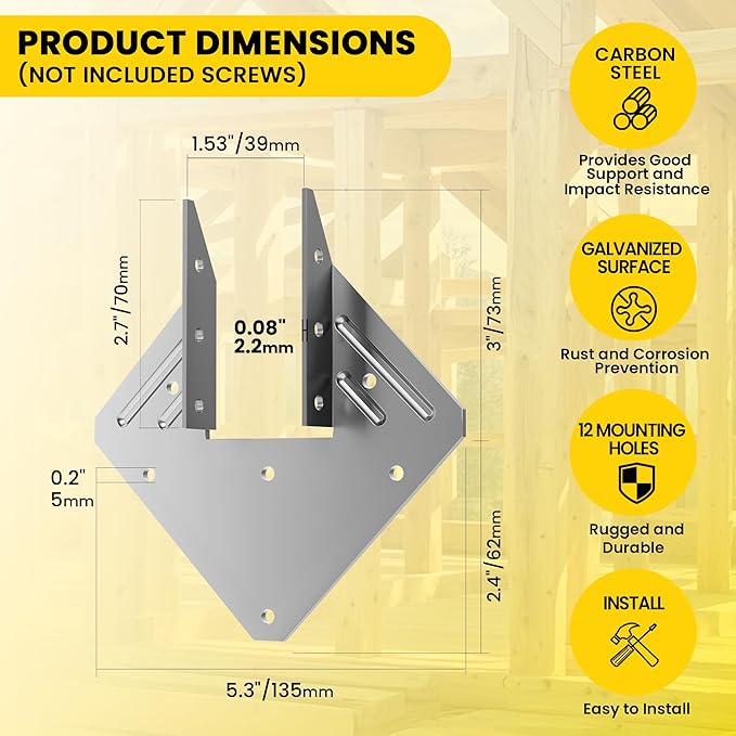 20pcs Hurricane Ties for Rafter 18-Gauge Hurricane Straps, Hot Dip Galvanized Rafter Ties Brackets Connectors for Roofing Trusses Wood Timber , Joist Hangers Truss Rafter Connector