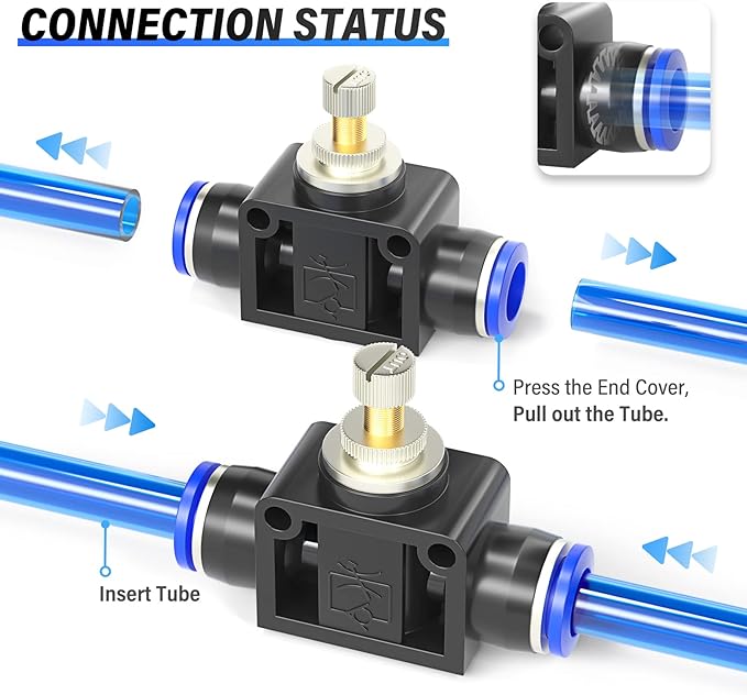 TAILONZ PNEUMATIC Air Flow Control Valve with Push-to-Connect Fitting, in-Line Speed Controller Union Straight - 6MM Tube OD x 6MM Tube OD SCF-6 （Pack of 1）