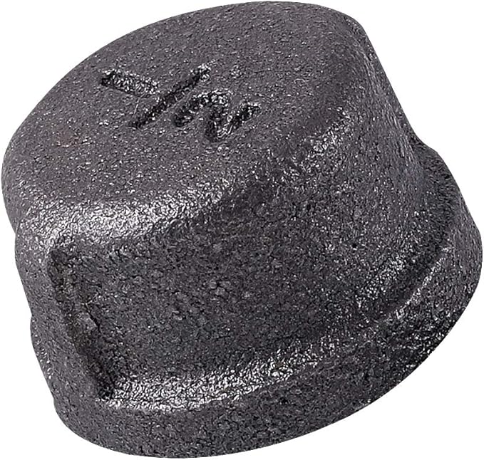 1/2 Inch Malleable Cast Iron Pipe Cap, DIY Retro Furniture Threaded Pipes and Fittings, 10 Pack 1/2 Inch Pipe Cap.