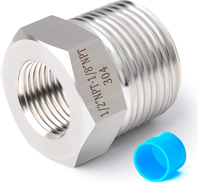 TAISHER 5PCS Forging of 304 Stainless Steel Reducer Hex Bushing, 1/2" Male NPT to 1/8" Female NPT, Reducing Forging Pipe Adapter Fitting