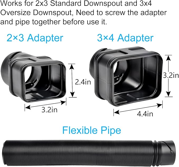 16.5ft Long Downspout Extender, 3.1" OD Gutter Downspout Extensions Pipe for 3"×4" and 2"×3" Downspout, Inside Diameter 2.6 Inches, Flexible Pipe Stretched Length 16.5ft, Black,1-Pack