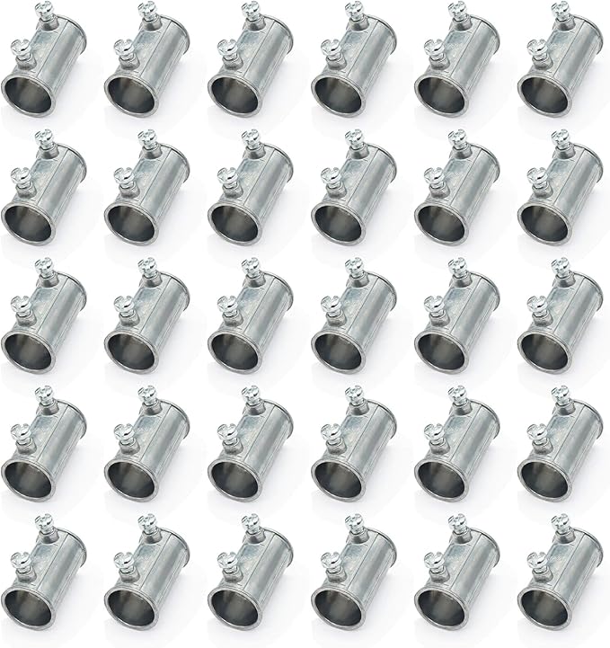30 Pieces EMT Conduit Set Screw Connectors, 1/2 Inch Zinc Die Cast Electrical Conduits Fitting Coupling