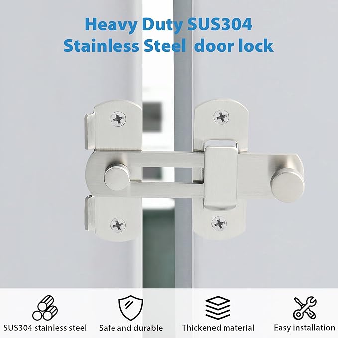 Alise 4 inch Heavy Duty Flip Latch Gate Latches, Safety Door Lock for Barn Wood Fence Sliding French Doors,SUS304 Stainless Steel Gate Hardware MS9500-LS Brushed Nickel