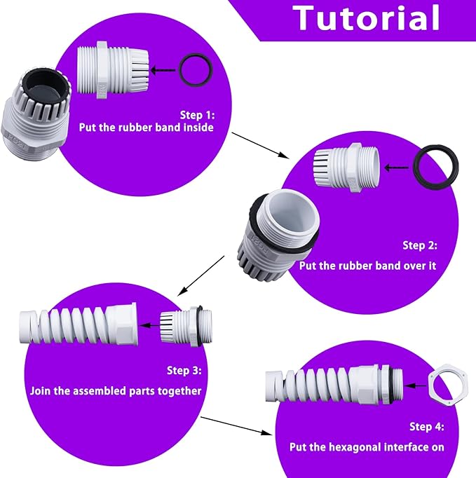 Swpeet 22Pcs 6 Sizes 3mm-18mm Waterproof Cable Gland Conduit Fittings with Gasket, Flex Spiral Strain Relief White Nylon Pigtail Cord Joint Cord Connector Adjustable Locknut for Cable Wire