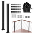 2 Pack 36" T304 T-drilled Cable Railing Corner Post(Post 35"x2"x2"), Three Sides Wire Railing Post with Cable Grommets, Fixed Top Mount Stainless Steel Black Finish Deck Staircase Post