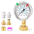0-200PSI Stainless Steel Water Pressure Gauge Kit, 2.5" Dial Size, 3/4" Brass Female Lower Mount, with Sealing Ring, Plus 5 adapters, for Checking Gardens, Water Pipes, Multiple Systems