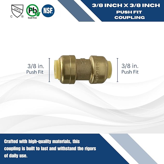 XFITTING Push Fit 3/8 Inch x 3/8 Inch, 3/8 in Push Fit Coupling, 27-6-6=2XX, 2 Pieces