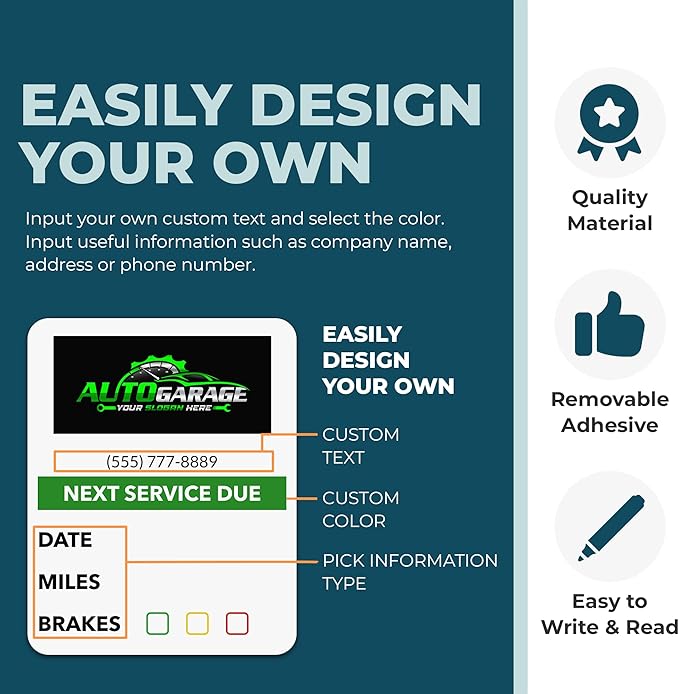 Oil Change Stickers with Your Logo and Text - Personalized Oil Change Service Labels for Your Windshield (15-5000 Stickers)
