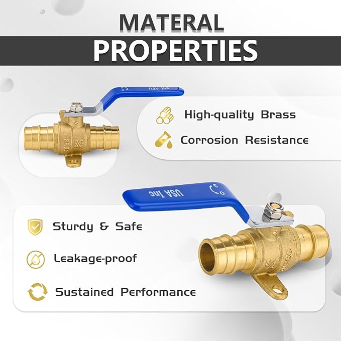 100-Pack Foskan 3/4" Brass PEX Expansion Drop Ear Ball Valve with Blue Handle, Full Port Shut-off Valve for Hot and Cold Water Distribution