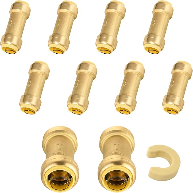 10-Pack Niikappu Pushfit Check Valve, 1/2-Inch Brass Plumbing Fittings Connect for PEX, Copper, CPVC, PE-RT Pipes, with Disconnect Clip(PF-VALVE060-10)