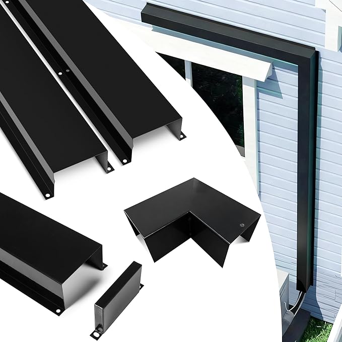 LyPrem 3" W x 6.5Ft L Metal Line Set Cover Kit - Decorative AC Pipe Cover for Ductless Mini Split/Central Air Conditioner/Heat Pump Systems, Black