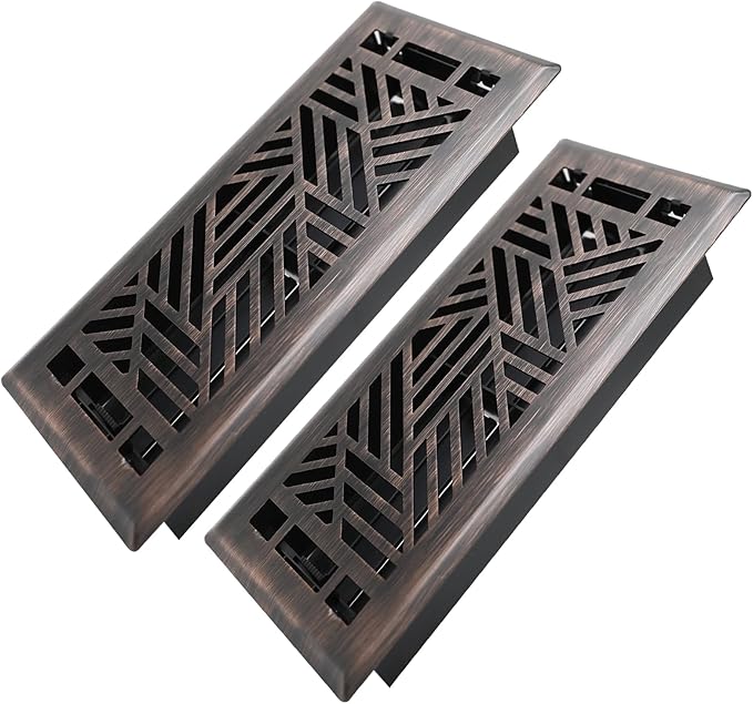4x10 Inches 2 Pack Heavy Duty Walkable Floor Register Easy Adjust Air Supply Lever Floor Vents - Brooklyn Design - Vent Cover for Home Floor - Oil Rubbed Bronze