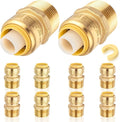 10-Pack HeSun Pushfit Male Adapter, 1" MNPT x 3/4" Push to Connect Plumbing Fittings with Disconnect Clip, Brass Push-fit Fittings for PEX, Copper, CPVC, PE-RT Pipes(PF148-10)