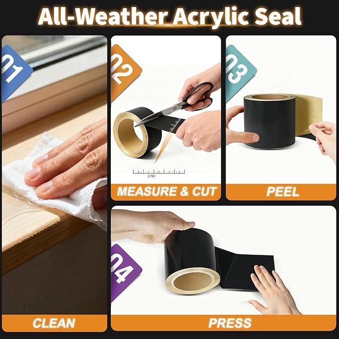 Flashing Tape for Windows and Doors, 3.75 in x 30 ft Roll, Acrylic Adhesive, Black Self-Adhesive Flashing Tape, Waterproof, UV Resistant, Great for Sealing Doors, Windows, and Construction & Repairs