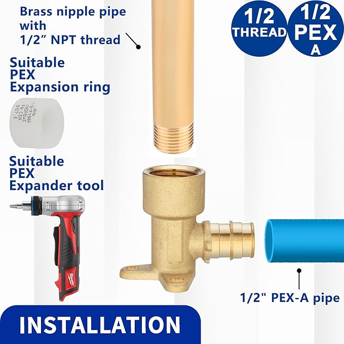 (5 Pack) Lidertik 1/2 Drop Ear Elbow PEX-A Adapter to 1/2" NPT Female Threaded Adapter Brass plumbing connection LI-EPXDEE1212(5 Pieces)
