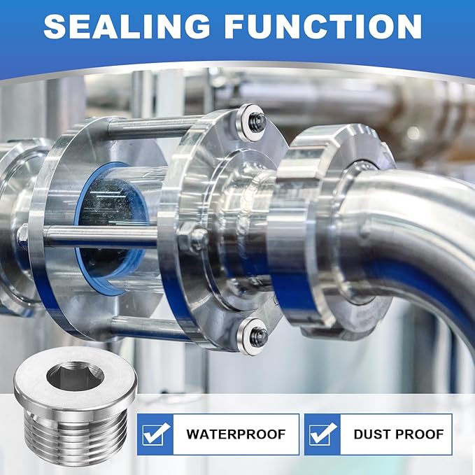 PATIKIL M30 x 1.5 Metric Pipe Plug Fitting, 304 Stainless Steel Internal Hex Head Socket Pipe Cap Adapter Connector with Copper Washer for Sealing Oil Gas Water