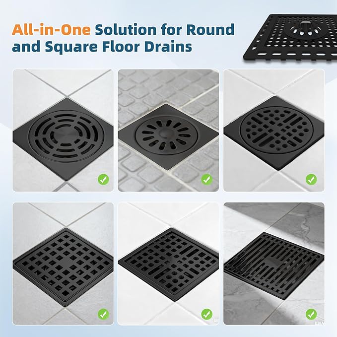 Hibbent Upgraded Shower Drain Hair Catcher, Shower Drain Cover for Bathroom Floor 4" Drain, Anti-Clogging Bathtub Drain Strainer, Stainless Steel Kitchen Sink Drain Strainer with Handle, Matte Black