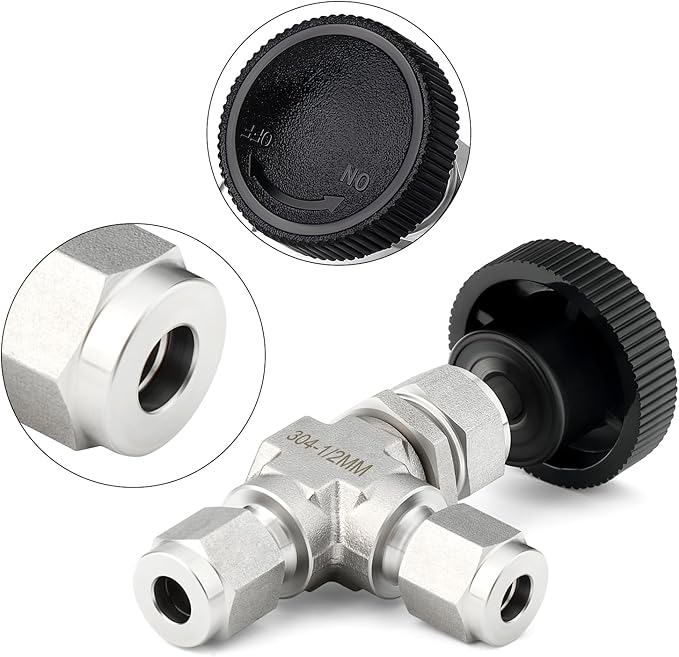 TAISHER 1PCS 304 Stainless Steel Compression Tube 90 Degree Needle Valve 1/2" Tube OD x 1/2" Tube OD For Flow Control Water Gas Oil