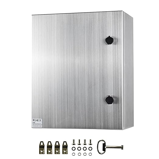 MJ-Box Steel Electrical Enclosure Box 24 x 24 x 12'' 304 Stainless Steel Electrical Enclosure IP66 Waterproof & Dustproof Outdoor/Indoor NEMA 4X Stainless Steel Enclosure