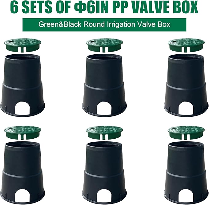 Durable PP Valve Box-6 Pcs Anti Slip 6 inch Sprinkler Valve Boxes,Round Irrigation Box for Garden Yard Outdoor Lawn Grassland Ground Farm,Plastic Electrical Splice Box for Water Meter