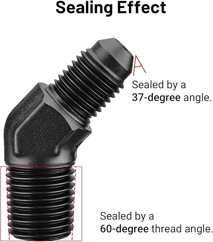 EVIL ENERGY 4AN Male Flare to 1/4" NPT Pipe 45 Degree Fitting Adapter Aluminum Black