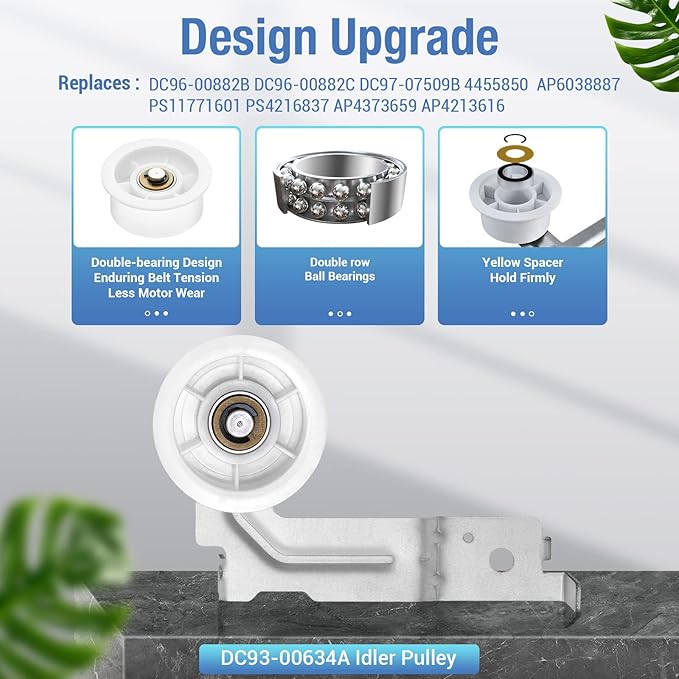 Upgraded Sam-Sung Dryer Repair Kit for DC97-16782A Samsung Dryer Roller Replacement Kit, DC93-00634A Dryer Idler Pulley, 6602-001655 Dryer Belt, Replacement for Samsung Dryer Parts (Figures 6 and 7)