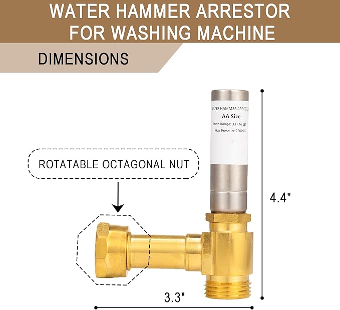 [2 Pieces] Lingmfg Water Hammer Arrestor For Washing Machine, 3/4 Inch Female Thread Swivel Nut x 3/4 Inch Male Thread, Brass