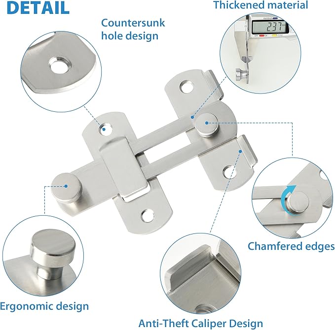 Alise 2Pcs Flip Latch Gate Latches, 4 inch Heavy Duty SUS304 Stainless Steel Gate Hardware,Safety Door Lock for Barn Wood Fence, Sliding French Doors MS9500LS-2P Brushed Nickel