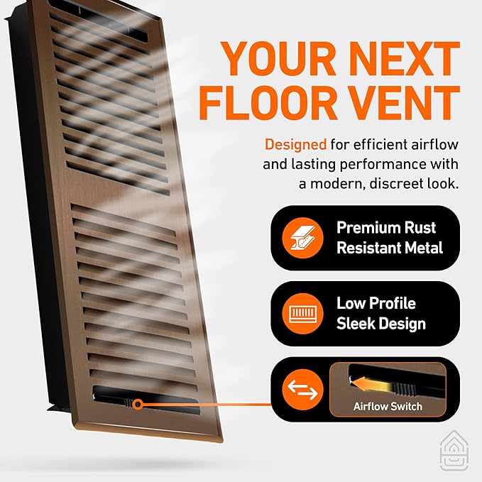 2X14 Floor Vent Covers Floor Register with Mesh Cover Trap, Heat and Air, Walkable Metal Floor Register for HVAC Duct, Contemporary, Oiled Bronze