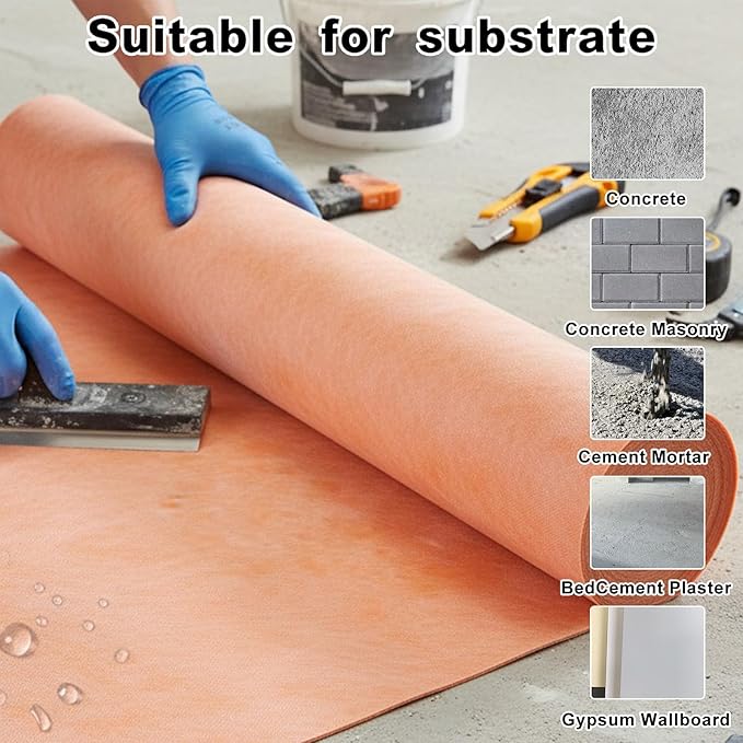 3.3 FT x 98.5 FT Waterproof Membrane for Shower, 23.6 mils Thick Underlayment Waterproof Polyethylene 323 sq ft, Walls Tile Underlayment Fabric for Sauna Bathroom, Bathroom
