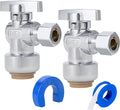 Angle Stop Valve, PushFit Angle Stop Valve,Angle Water Shut Off Valve 1/2 x 3/8 Inch Compression, Toilet Water Valve, 1/4 Turn, No Lead Brass Push to Connect Plumbing Fitting（2PCS）
