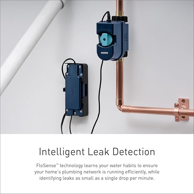 Moen Flo Smart Water Monitor and Automatic Shutoff Sensor, Wi-Fi Connected Water Leak Detector for 1-1/4-Inch Diameter Pipe, 900-002