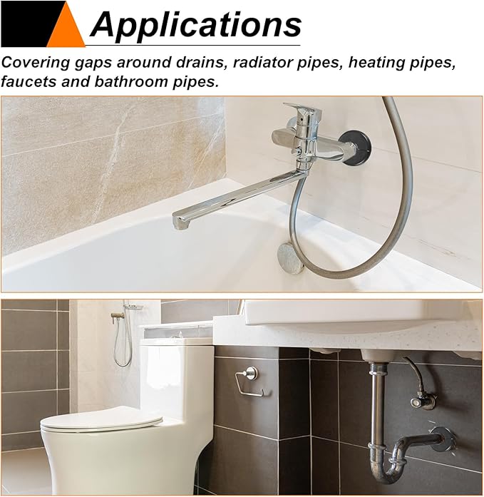 HARFINGTON 2pcs Wall Split Flange 11mm/0.4" Self-Adhesive Plumbing Cover Plates ABS Plastic Round Escutcheon Plate Buckle Design for Water Pipe Bathroom Kitchen Decoration, Black