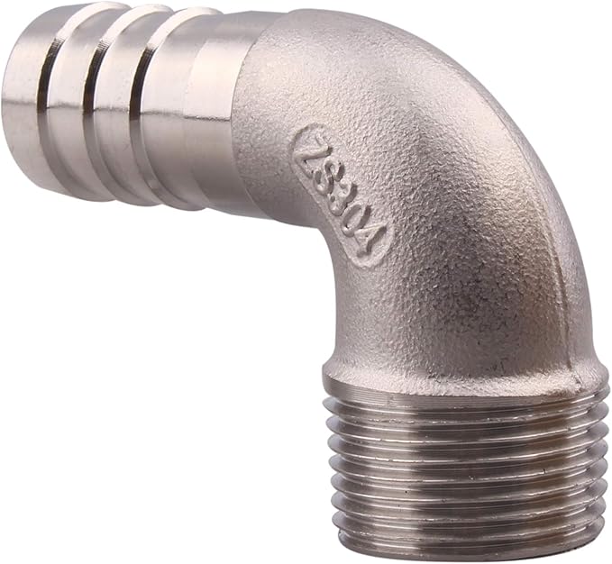 DERNORD 3/4" Hose Barb x 3/4" Male NPT Stainless Steel 90 Degree Elbow- Home Brew Pipe Fitting